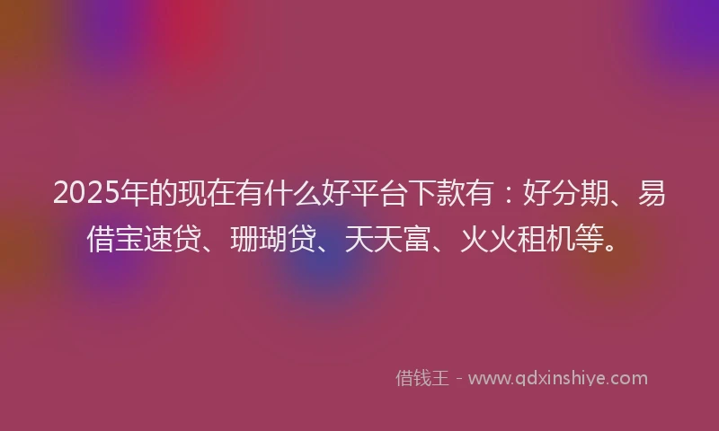 2025年的现在有什么好平台下款有：好分期、易借宝速贷、珊瑚贷、天天富、火火租机等。