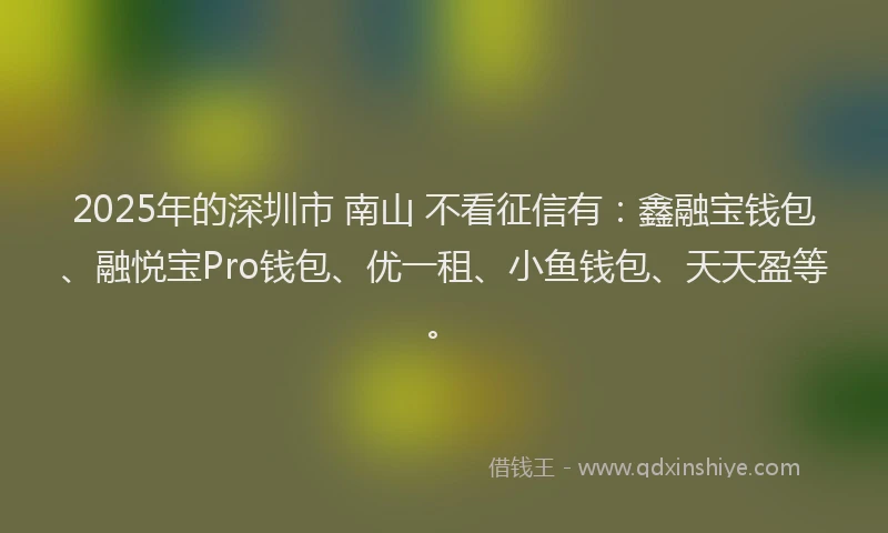 2025年的深圳市 南山 不看征信有：鑫融宝钱包、融悦宝Pro钱包、优一租、小鱼钱包、天天盈等。