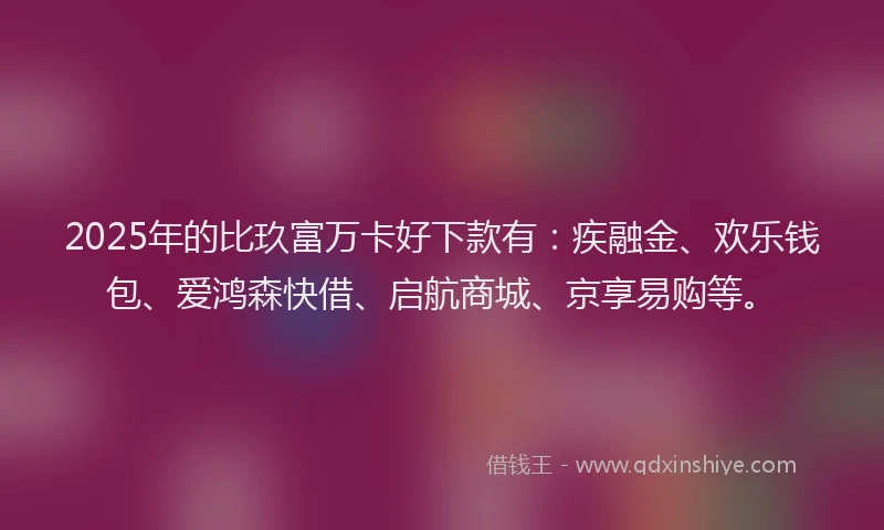 2025年的比玖富万卡好下款有：疾融金、欢乐钱包、爱鸿森快借、启航商城、京享易购等。