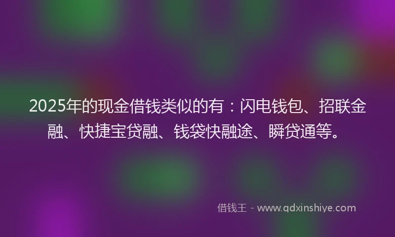 2025年的现金借钱类似的有：闪电钱包、招联金融、快捷宝贷融、钱袋快融途、瞬贷通等。