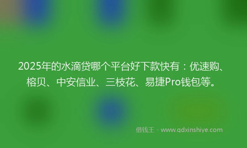2025年的水滴贷哪个平台好下款快有：优速购、榕贝、中安信业、三枝花、易捷Pro钱包等。