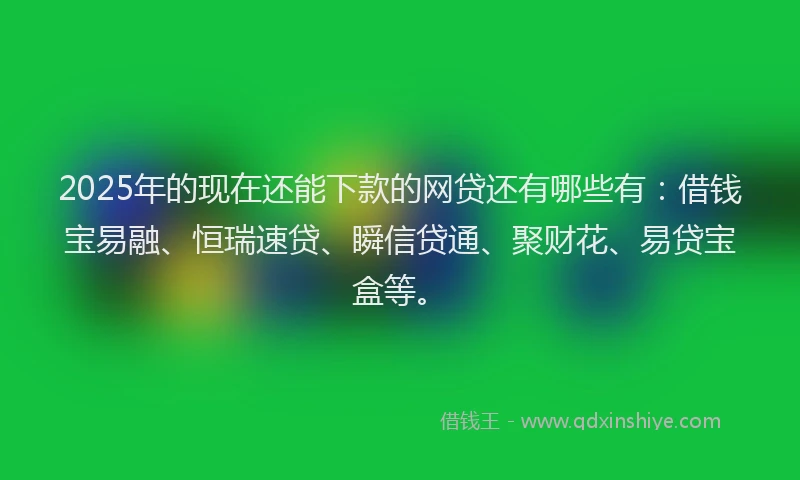 2025年的现在还能下款的网贷还有哪些有：借钱宝易融、恒瑞速贷、瞬信贷通、聚财花、易贷宝盒等。