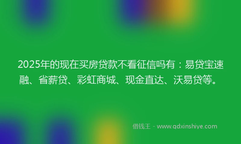 2025年的现在买房贷款不看征信吗有：易贷宝速融、省薪贷、彩虹商城、现金直达、沃易贷等。