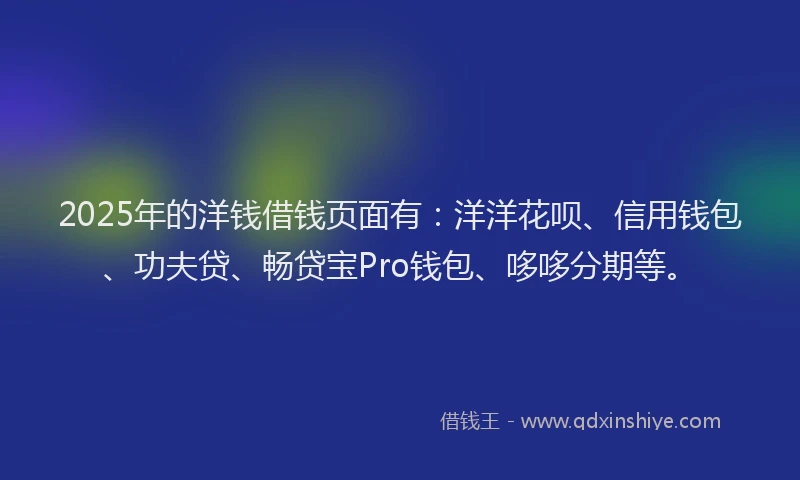 2025年的洋钱借钱页面有：洋洋花呗、信用钱包、功夫贷、畅贷宝Pro钱包、哆哆分期等。