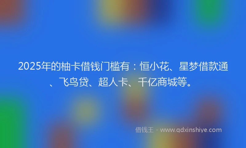 2025年的柚卡借钱门槛有：恒小花、星梦借款通、飞鸟贷、超人卡、千亿商城等。