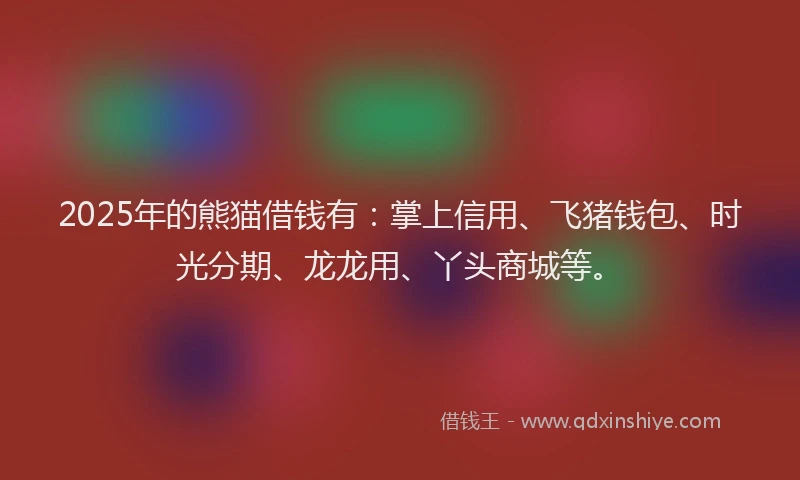 2025年的熊猫借钱有：掌上信用、飞猪钱包、时光分期、龙龙用、丫头商城等。