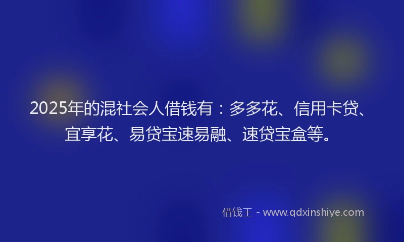 2025年的混社会人借钱有：多多花、信用卡贷、宜享花、易贷宝速易融、速贷宝盒等。