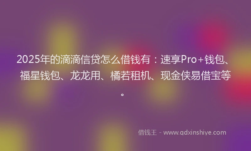 2025年的滴滴信贷怎么借钱有：速享Pro+钱包、福星钱包、龙龙用、橘若租机、现金侠易借宝等。