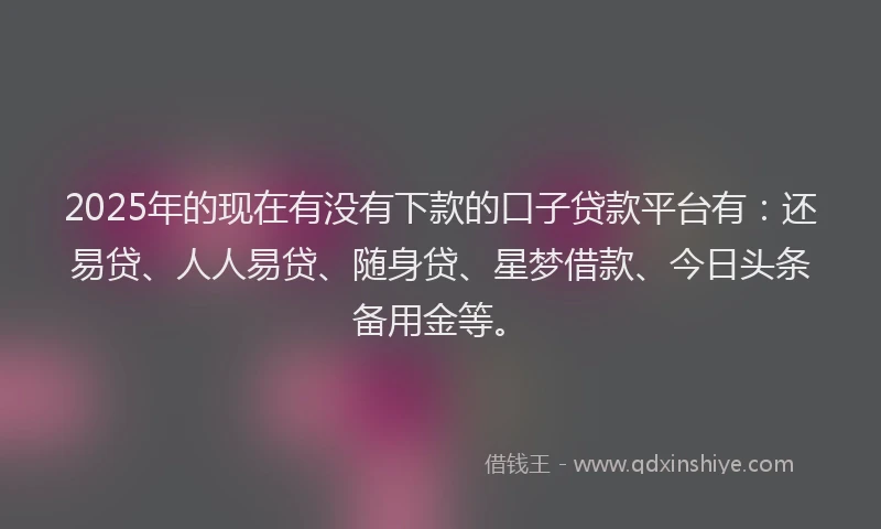 2025年的现在有没有下款的口子贷款平台有：还易贷、人人易贷、随身贷、星梦借款、今日头条备用金等。