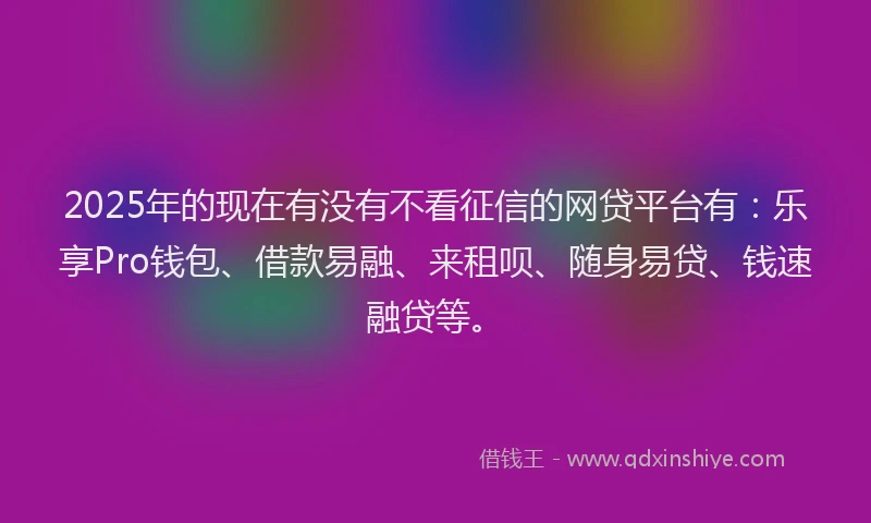 2025年的现在有没有不看征信的网贷平台有：乐享Pro钱包、借款易融、来租呗、随身易贷、钱速融贷等。