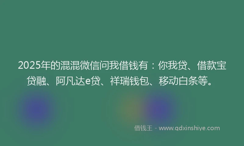 2025年的混混微信问我借钱有：你我贷、借款宝贷融、阿凡达e贷、祥瑞钱包、移动白条等。