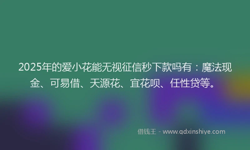 2025年的爱小花能无视征信秒下款吗有：魔法现金、可易借、天源花、宜花呗、任性贷等。