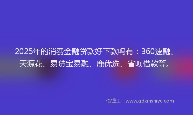 2025年的消费金融贷款好下款吗有：360速融、天源花、易贷宝易融、鹿优选、省呗借款等。