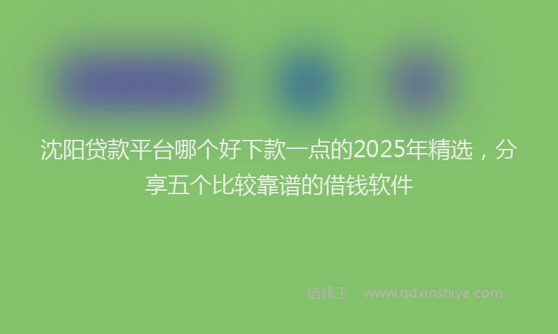 沈阳贷款平台哪个好下款一点的2025年精选，分享五个比较靠谱的借钱软件