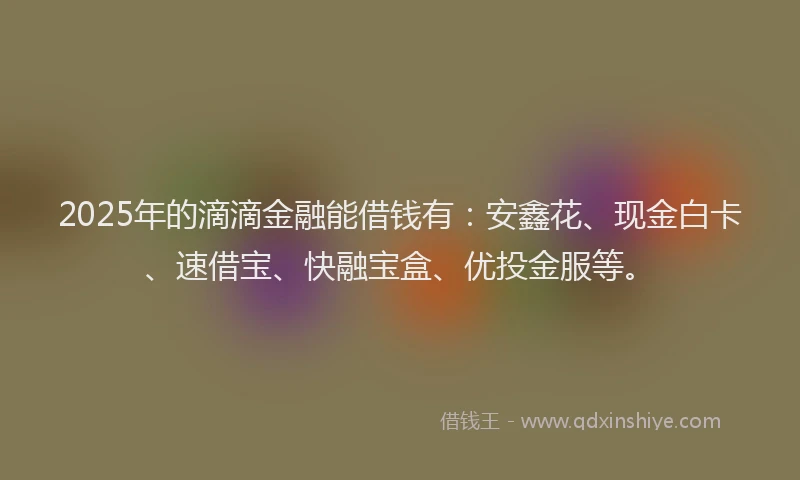 2025年的滴滴金融能借钱有：安鑫花、现金白卡、速借宝、快融宝盒、优投金服等。