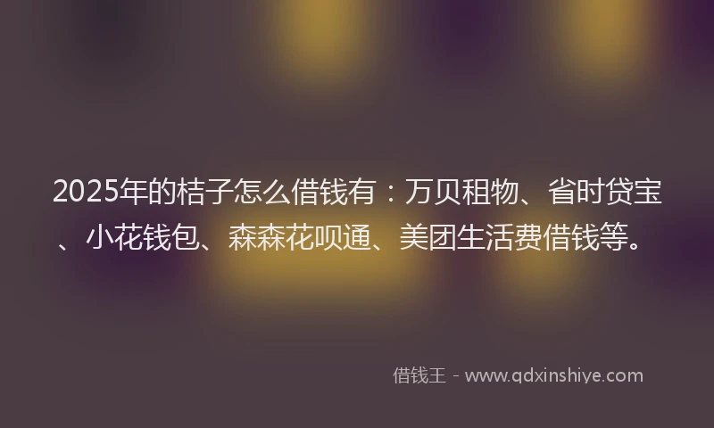 2025年的桔子怎么借钱有：万贝租物、省时贷宝、小花钱包、森森花呗通、美团生活费借钱等。