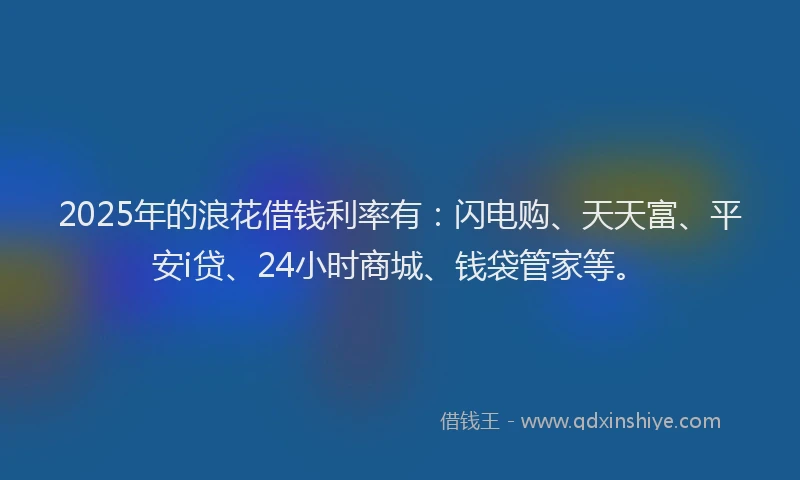 2025年的浪花借钱利率有：闪电购、天天富、平安i贷、24小时商城、钱袋管家等。