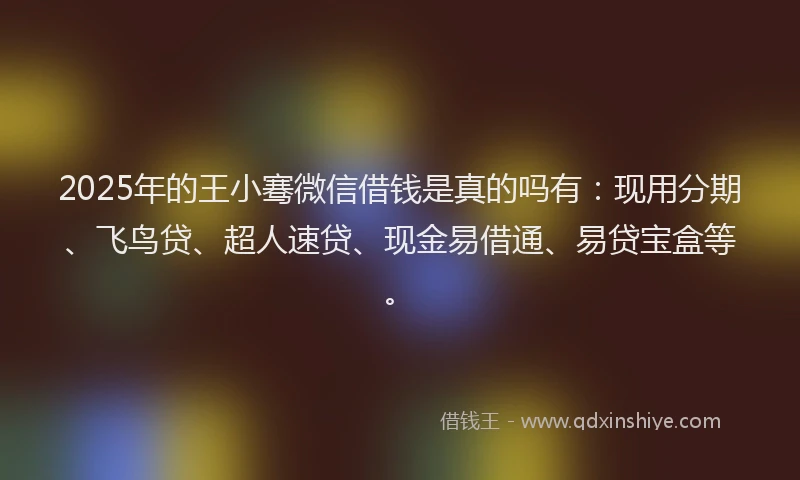 2025年的王小骞微信借钱是真的吗有：现用分期、飞鸟贷、超人速贷、现金易借通、易贷宝盒等。