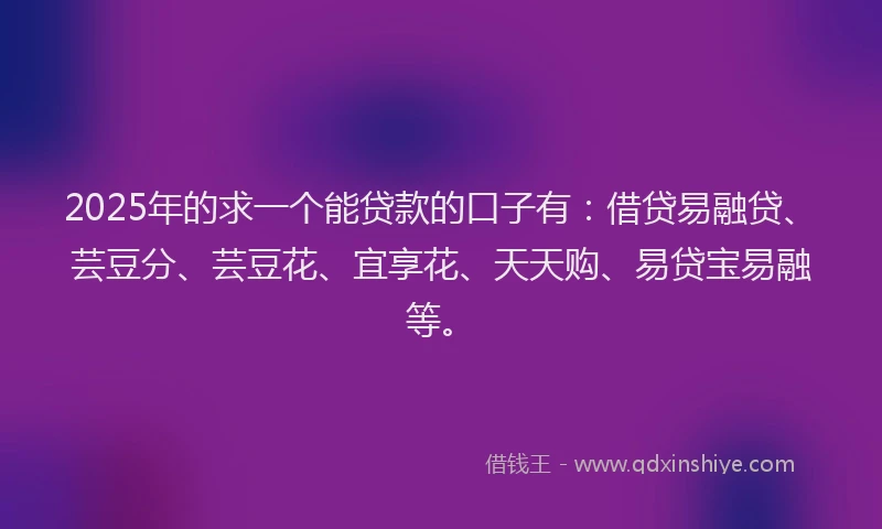 2025年的求一个能贷款的口子有：借贷易融贷、芸豆分、芸豆花、宜享花、天天购、易贷宝易融等。