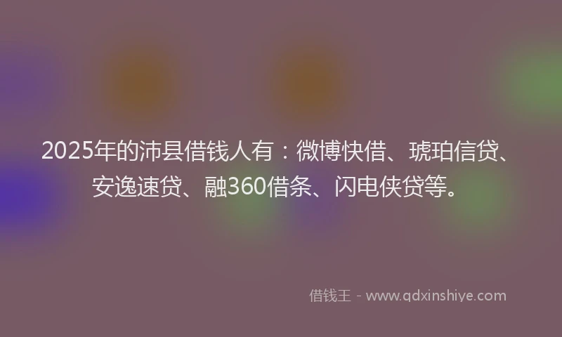 2025年的沛县借钱人有：微博快借、琥珀信贷、安逸速贷、融360借条、闪电侠贷等。