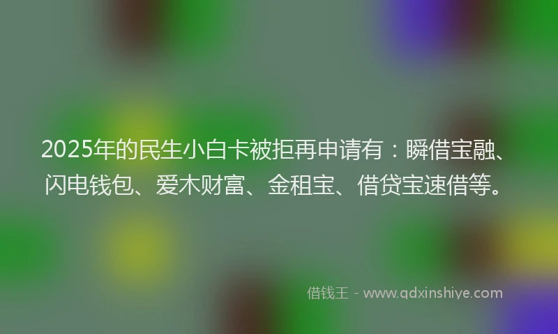 2025年的民生小白卡被拒再申请有：瞬借宝融、闪电钱包、爱木财富、金租宝、借贷宝速借等。