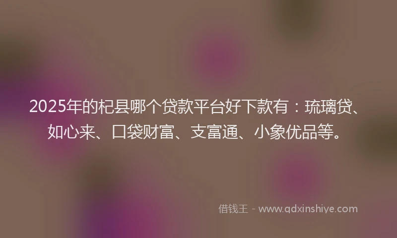 2025年的杞县哪个贷款平台好下款有：琉璃贷、如心来、口袋财富、支富通、小象优品等。