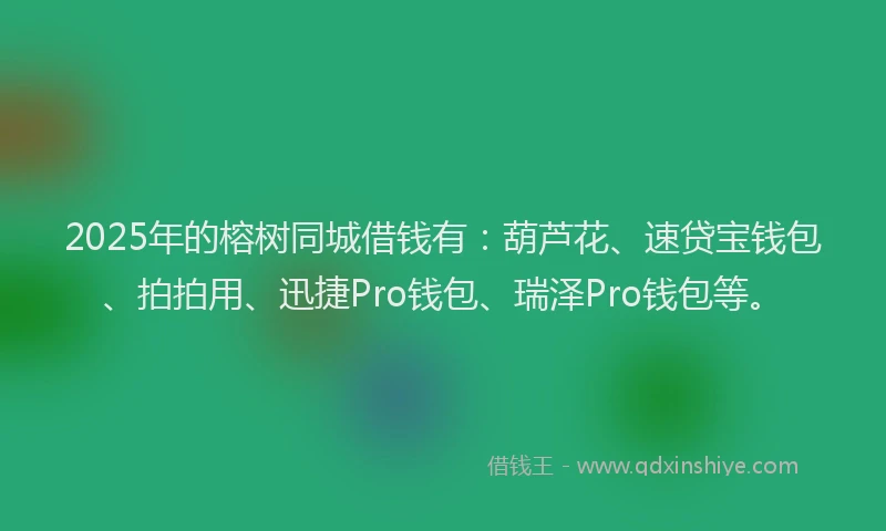 2025年的榕树同城借钱有：葫芦花、速贷宝钱包、拍拍用、迅捷Pro钱包、瑞泽Pro钱包等。