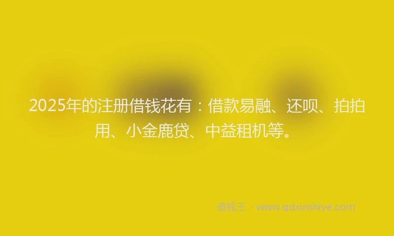 2025年的注册借钱花有：借款易融、还呗、拍拍用、小金鹿贷、中益租机等。