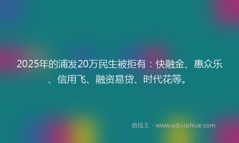 2025年的浦发20万民生被拒有：快融金、惠众乐、信用飞、融资易贷、时代花等。