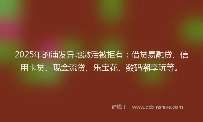 2025年的浦发异地激活被拒有：借贷易融贷、信用卡贷、现金流贷、乐宝花、数码潮享玩等。