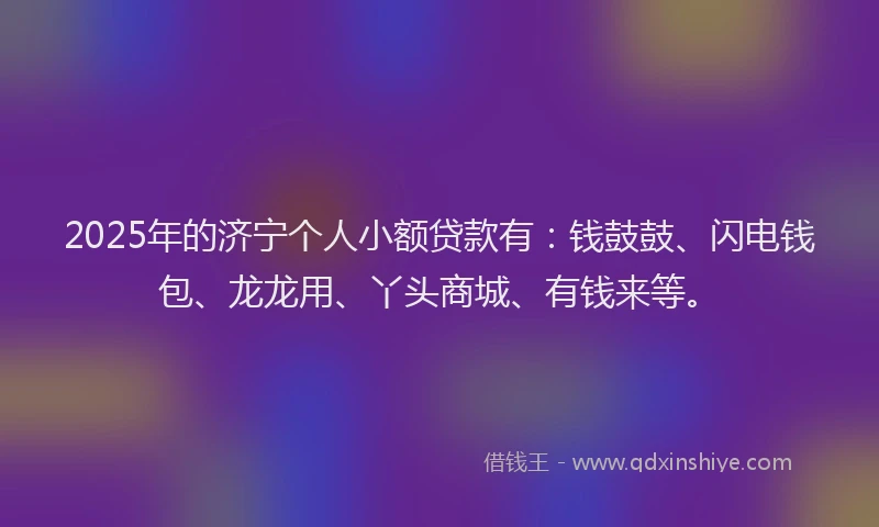 2025年的济宁个人小额贷款有：钱鼓鼓、闪电钱包、龙龙用、丫头商城、有钱来等。
