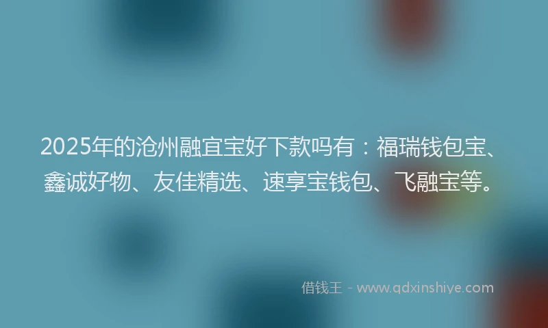 2025年的沧州融宜宝好下款吗有：福瑞钱包宝、鑫诚好物、友佳精选、速享宝钱包、飞融宝等。