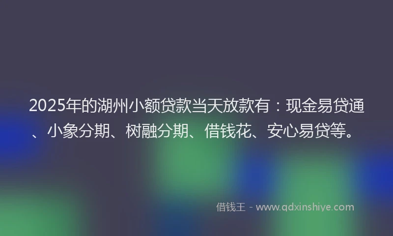 2025年的湖州小额贷款当天放款有：现金易贷通、小象分期、树融分期、借钱花、安心易贷等。