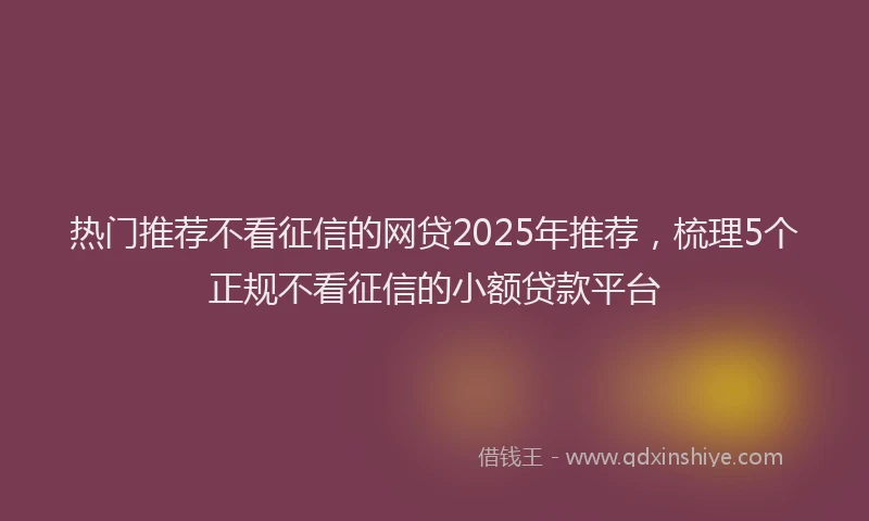 热门推荐不看征信的网贷2025年推荐，梳理5个正规不看征信的小额贷款平台