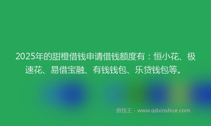 2025年的甜橙借钱申请借钱额度有：恒小花、极速花、易借宝融、有钱钱包、乐贷钱包等。