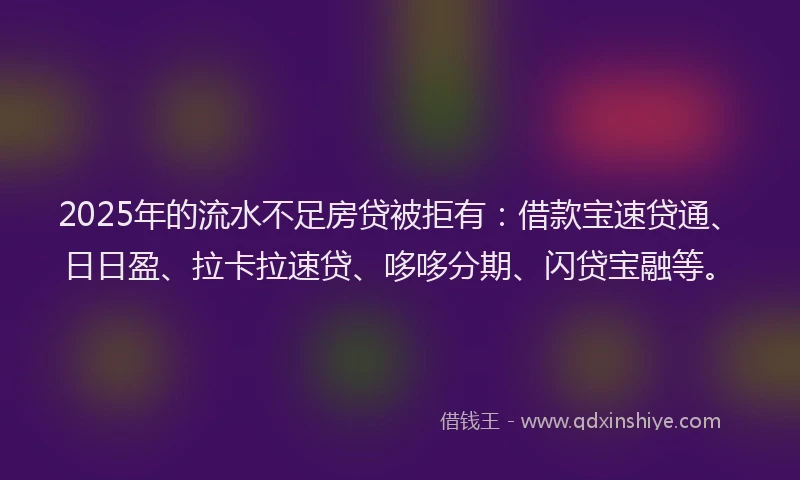 2025年的流水不足房贷被拒有：借款宝速贷通、日日盈、拉卡拉速贷、哆哆分期、闪贷宝融等。