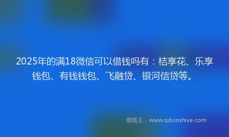 2025年的满18微信可以借钱吗有：桔享花、乐享钱包、有钱钱包、飞融贷、银河信贷等。