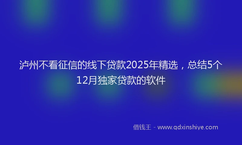泸州不看征信的线下贷款2025年精选，总结5个12月独家贷款的软件