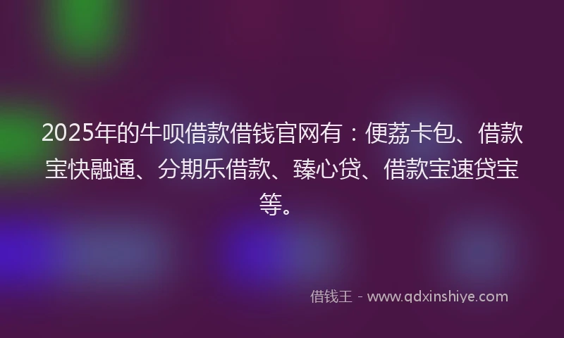2025年的牛呗借款借钱官网有：便荔卡包、借款宝快融通、分期乐借款、臻心贷、借款宝速贷宝等。