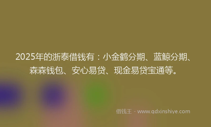 2025年的浙泰借钱有：小金鹤分期、蓝鲸分期、森森钱包、安心易贷、现金易贷宝通等。