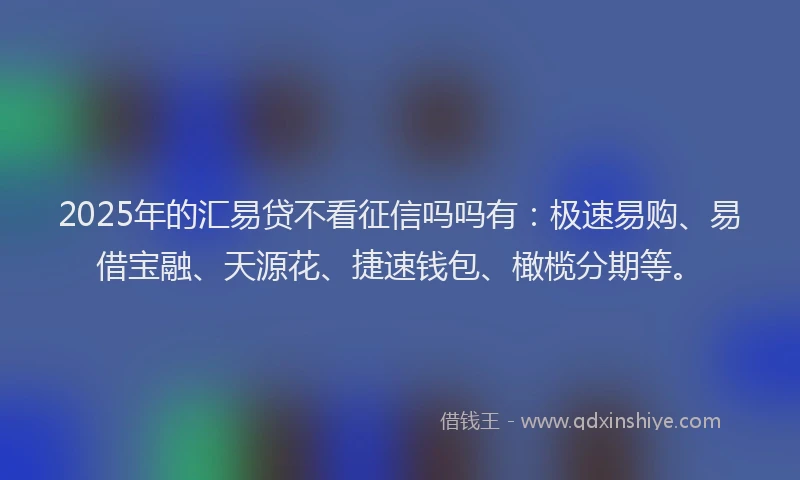 2025年的汇易贷不看征信吗吗有：极速易购、易借宝融、天源花、捷速钱包、橄榄分期等。