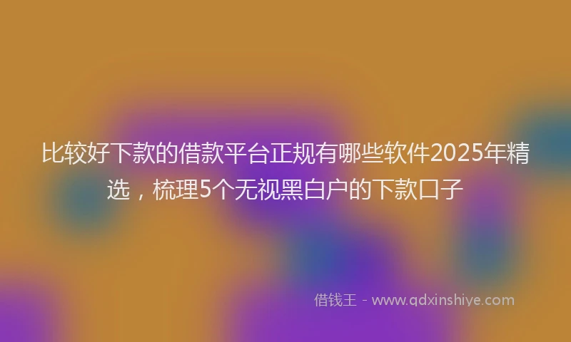 比较好下款的借款平台正规有哪些软件2025年精选，梳理5个无视黑白户的下款口子