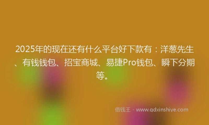 2025年的现在还有什么平台好下款有：洋葱先生、有钱钱包、招宝商城、易捷Pro钱包、瞬下分期等。