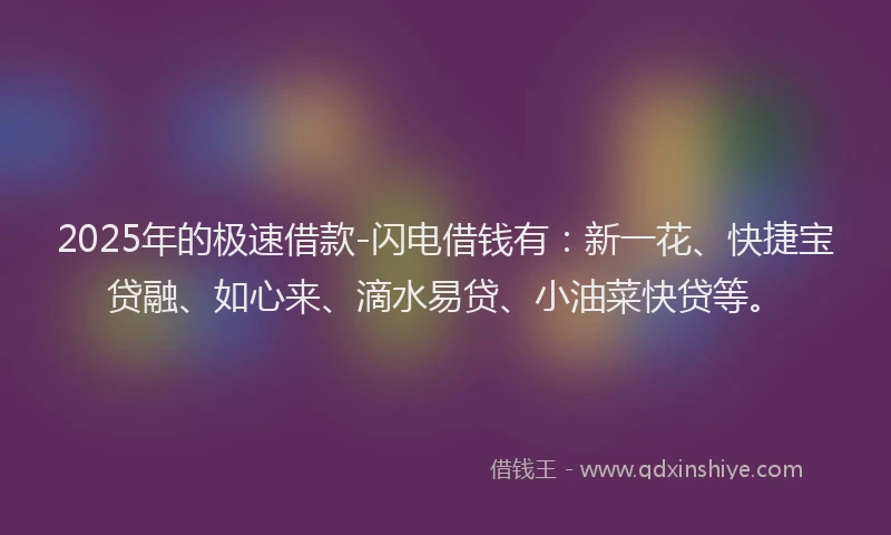 2025年的极速借款-闪电借钱有：新一花、快捷宝贷融、如心来、滴水易贷、小油菜快贷等。