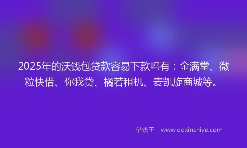 2025年的沃钱包贷款容易下款吗有：金满堂、微粒快借、你我贷、橘若租机、麦凯旋商城等。
