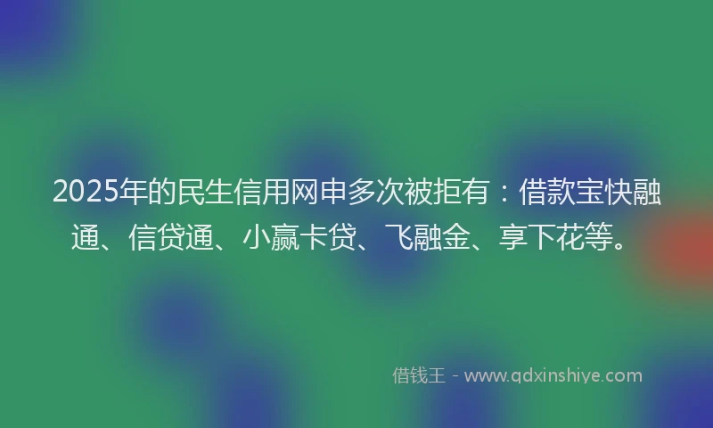 2025年的民生信用网申多次被拒有：借款宝快融通、信贷通、小赢卡贷、飞融金、享下花等。