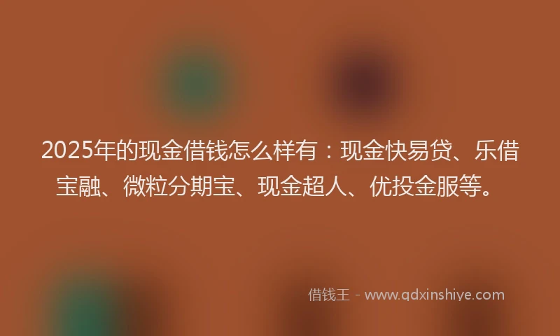 2025年的现金借钱怎么样有：现金快易贷、乐借宝融、微粒分期宝、现金超人、优投金服等。