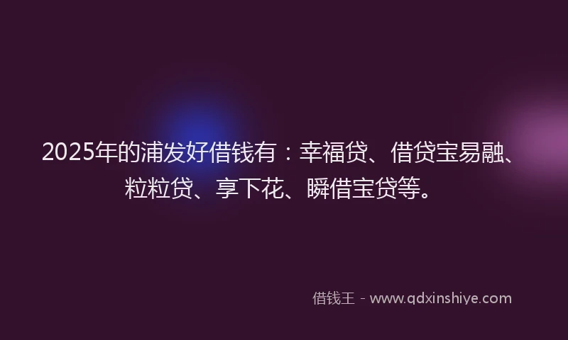 2025年的浦发好借钱有：幸福贷、借贷宝易融、粒粒贷、享下花、瞬借宝贷等。