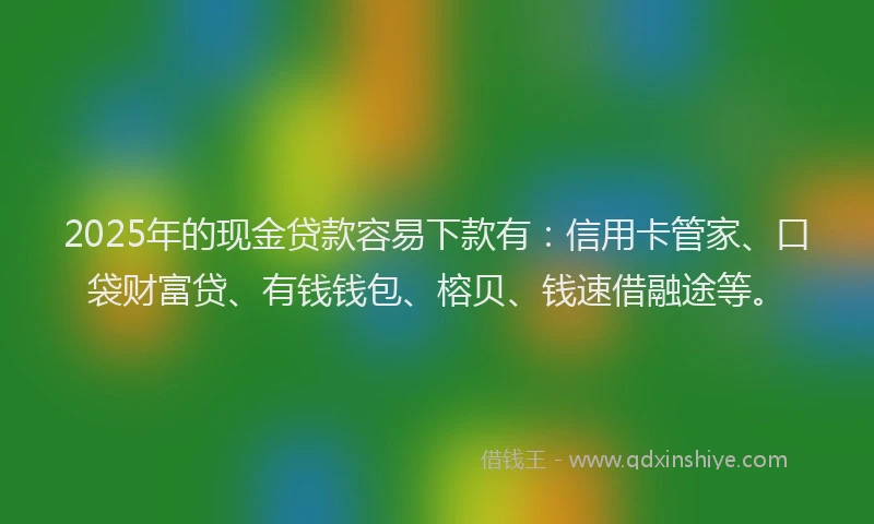 2025年的现金贷款容易下款有：信用卡管家、口袋财富贷、有钱钱包、榕贝、钱速借融途等。