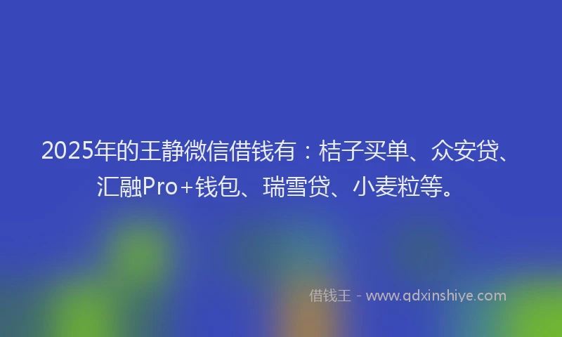 2025年的王静微信借钱有：桔子买单、众安贷、汇融Pro+钱包、瑞雪贷、小麦粒等。